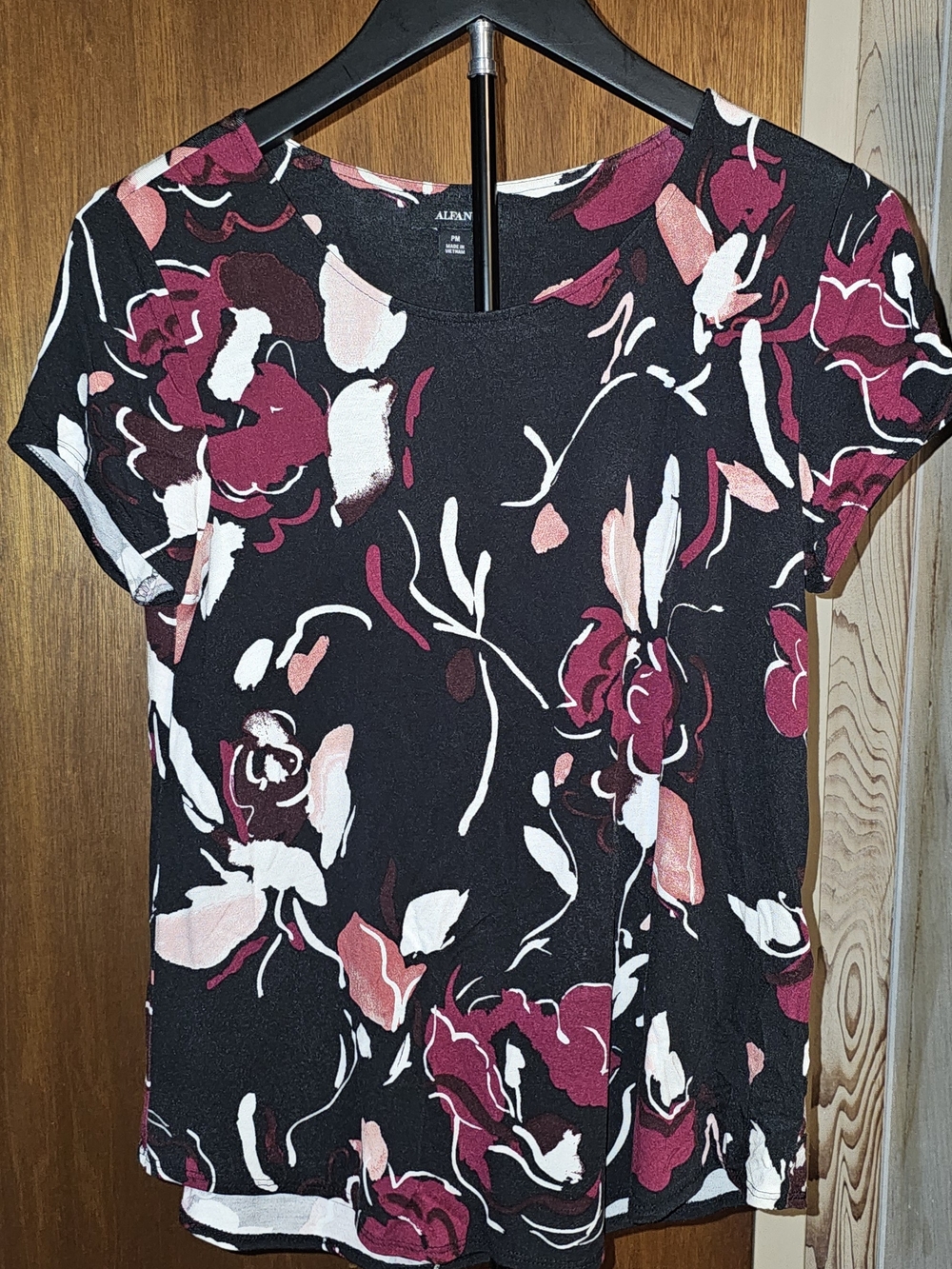 Alfani Black Short-Sleeve Floral Petite Tee - Pink & White Blossoms